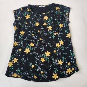 Floral Black T-Shirt with Yellow Flowers